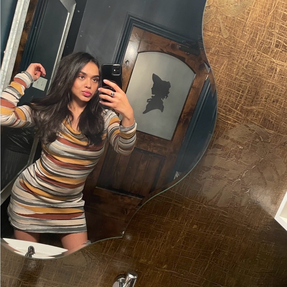 Striped Cowl Neck Bodycon Dress in Multi-Stripe